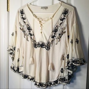 Lucky brand embroidered cream peasant top